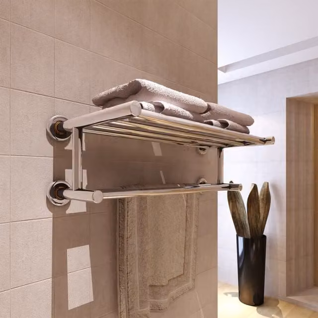 Berkfield Home Stainless Steel Wall Mounted 6 Tube Towel Rack in Silver – 1