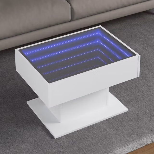 Berkfield Home White Glossy LED Coffee Table with Engineered Wood, W/D/H: 70 x 50 x 45 cm – 1