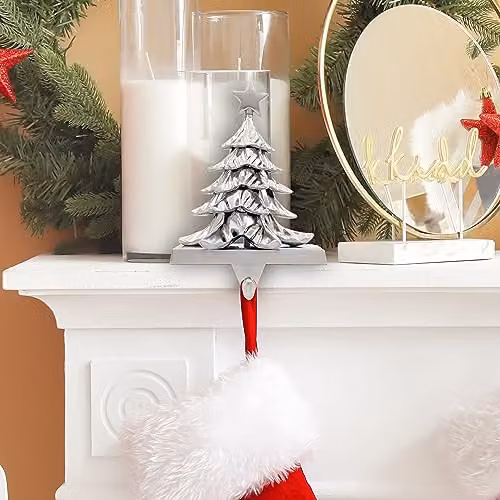 The Christmas Workshop Antique Finish Silver Christmas Tree Stocking Holder with Metal Hook and Weighted Base – 5