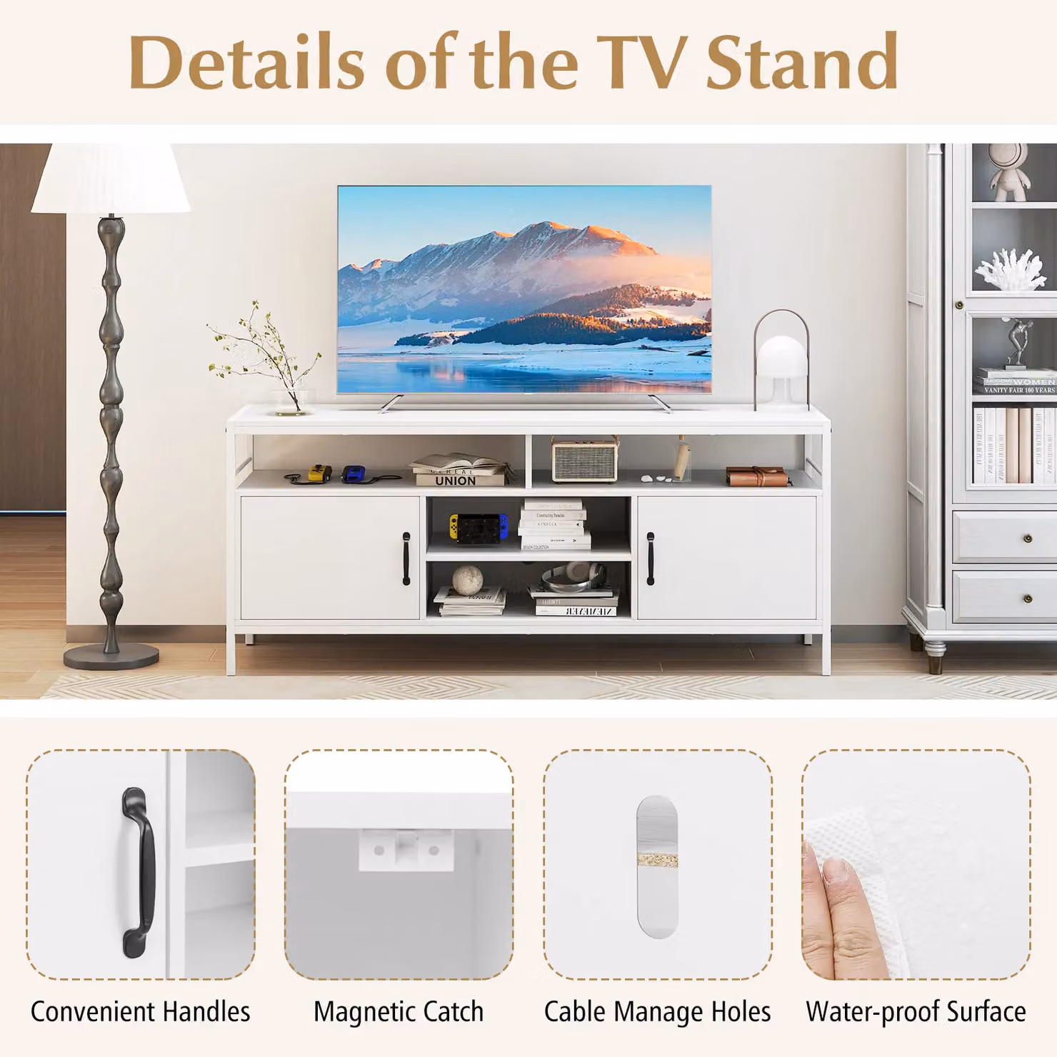 Gymax White Industrial TV Stand for TVs up to 65 inch with Storage – 5