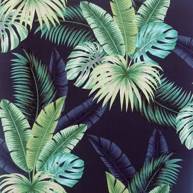 Arthouse Miami Tropics Botanical Floral Wallpaper in Navy Blue, Green and Silver – 8