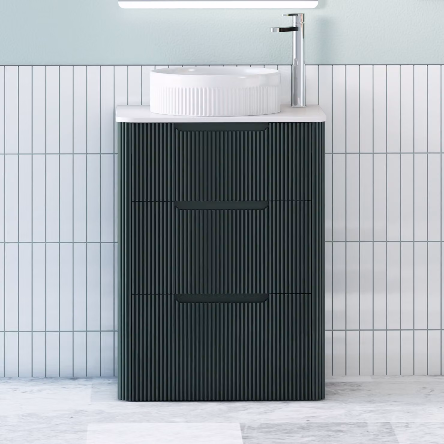 Royal Bathrooms Avenza Floor Standing Vanity Unit with 3 Drawers and Round Basin, Moss Green and White