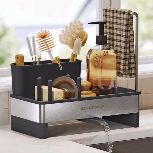 The Bazaarist Steel Sink Tidies with Rotating Spout in Black and Silver