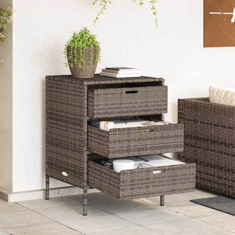 Berkfield Home Garden Storage Cabinet in Grey Poly Rattan and Steel, W: 55 cm, D: 59 cm, H: 80 cm – 2
