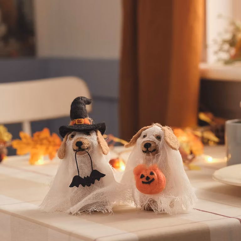 Gordie & George White Hanging Ghost Dog Halloween Decorations