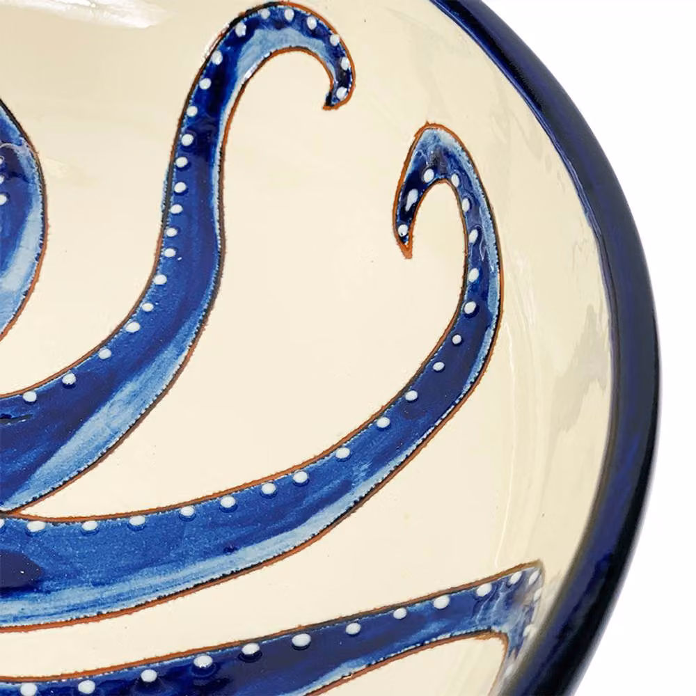 Verano Spanish Ceramics Signature Blue and White Hand Painted Octopus Ceramic Serving Bowl, Diameter: 27 cm – 3