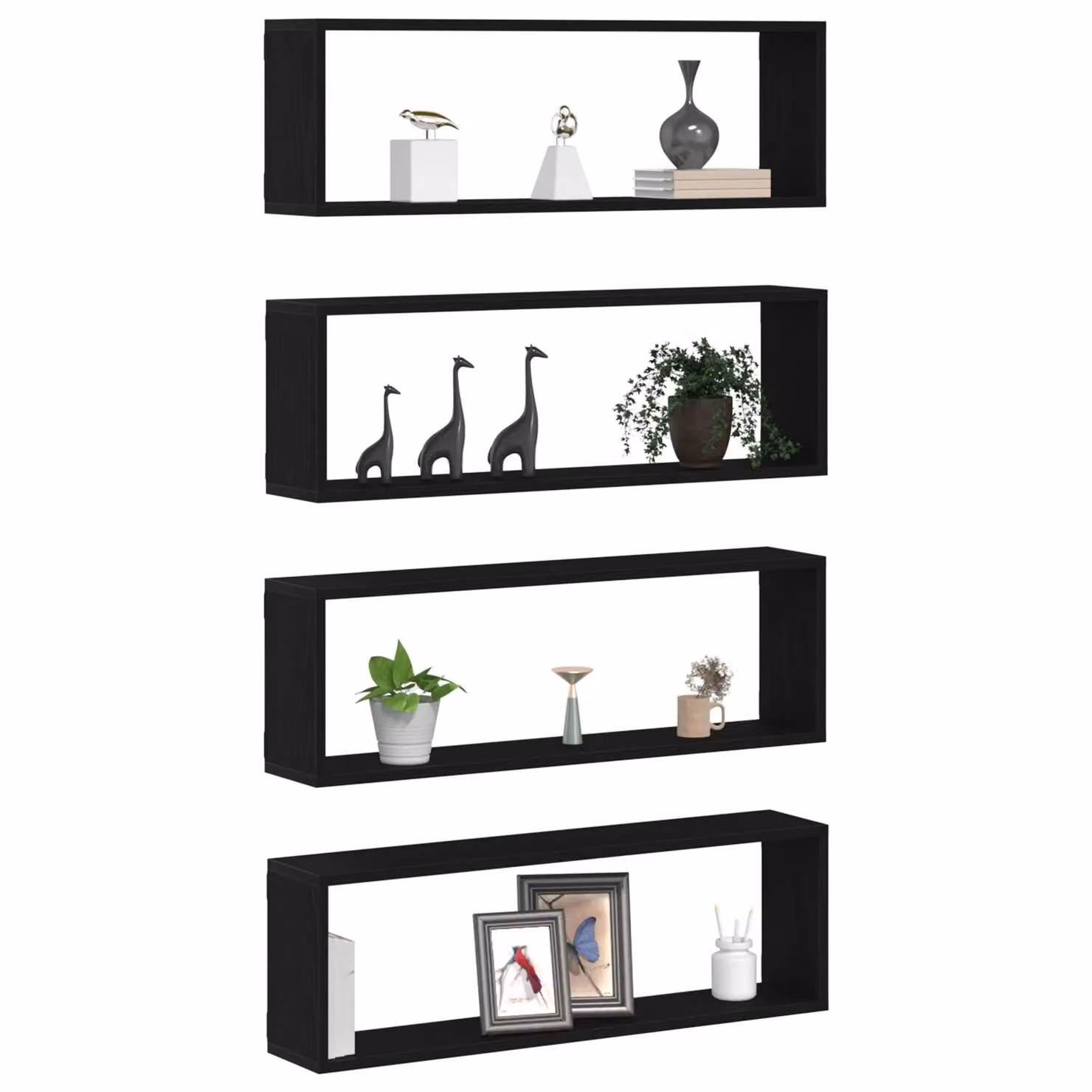 Berkfield Home Set of 4 Wall Mounted Shelves in Black Oak, W: 80 cm, D: 26 cm, H: 15 cm – 3
