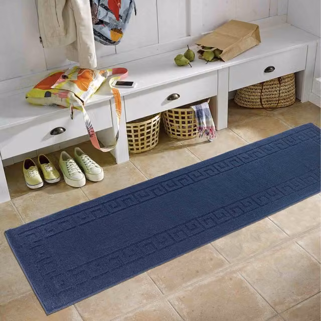 RugsbyDesire Ivy Greek Key Design Anti Slip Washable Runner, Blue, W: 80 cm, L: 300 cm