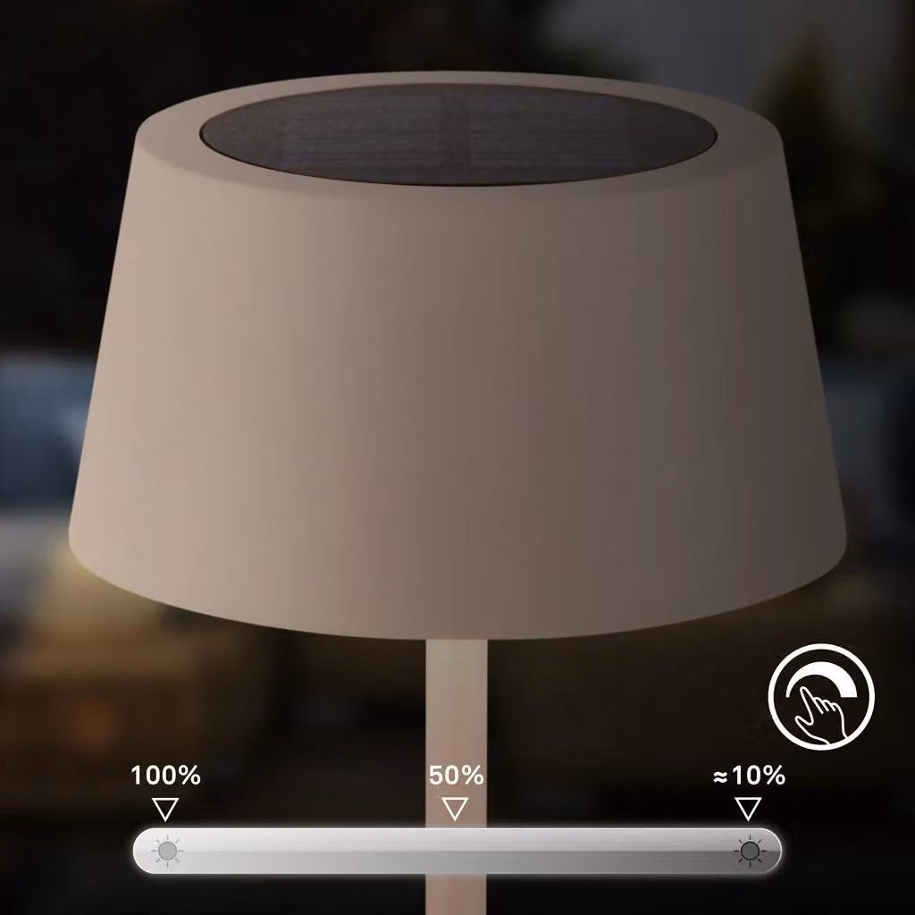 Briloner Beige Solar Powered CCT LED Dimmable Table Lamp with Touch Control – 8