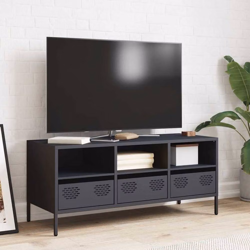 Berkfield Home Anthracite TV Cabinet in Dark Grey Matt Cold-rolled Steel W/D/H: 101.5 x 39 x 43.5 cm – 3