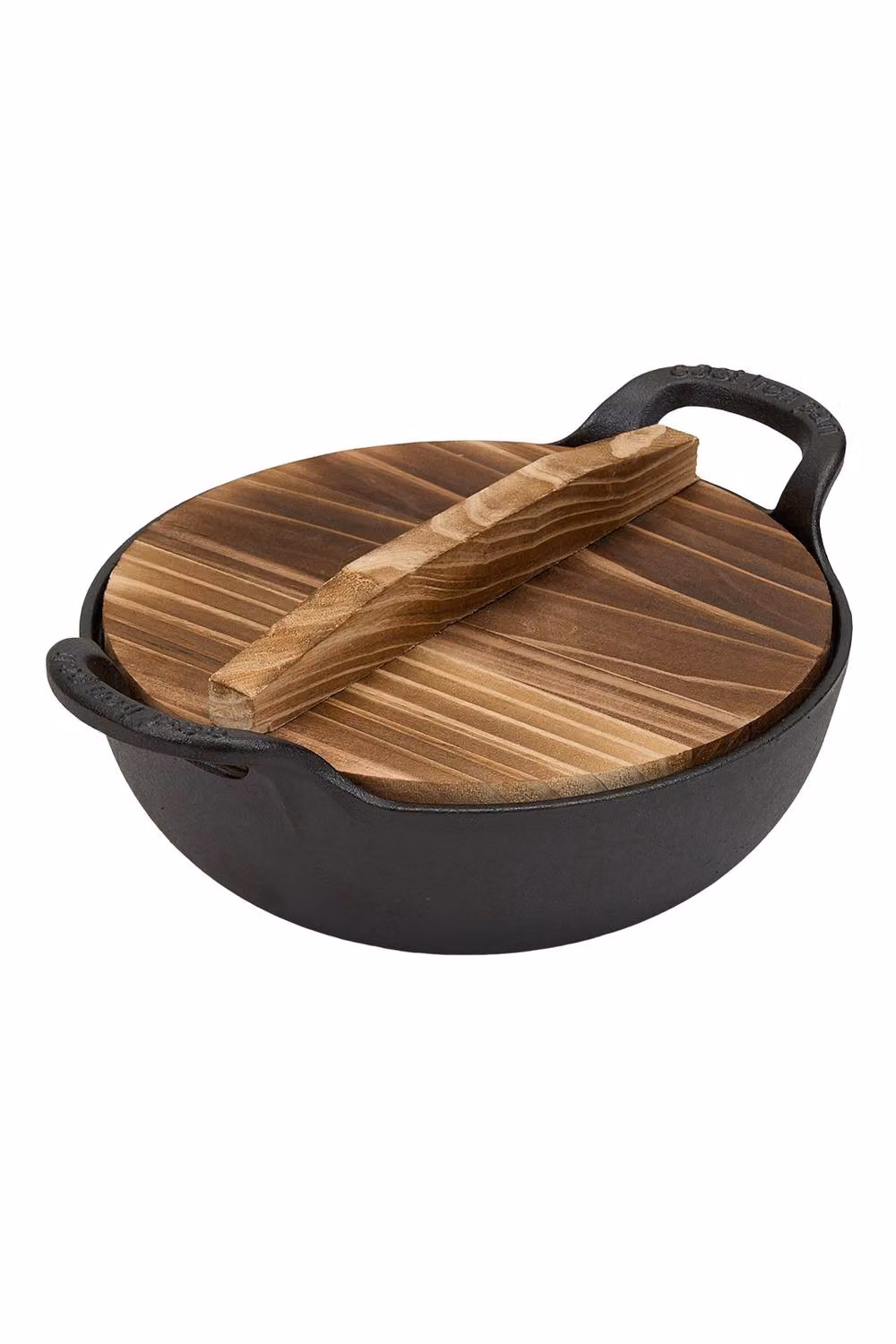 Living and Home Uncoated Cast Iron Wok with Dual Handles and Wooden Lid in Black, Small – 2
