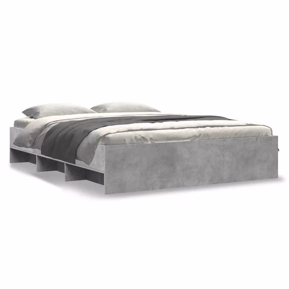 Berkfield Home Durable Bed Frame in Concrete Grey with Side Compartments, W/D/H: 150 x 200 x 35 cm – 3