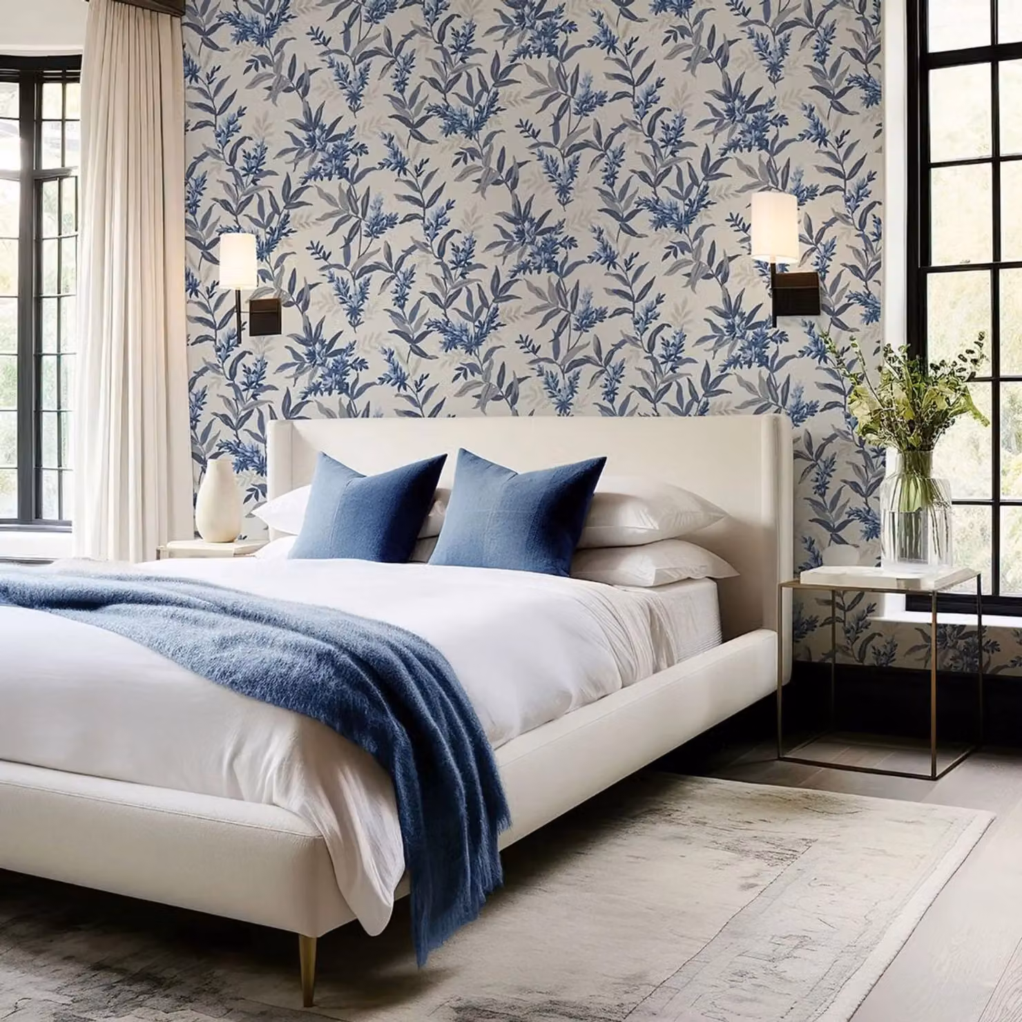 Belgravia Olivia Blue Floral Botanical Matt Paper Wallpaper Roll – 2
