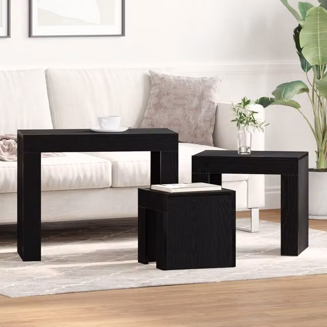 Berkfield Home 3-Piece Nesting Coffee Table Set in Black Oak Matt MDF – 1