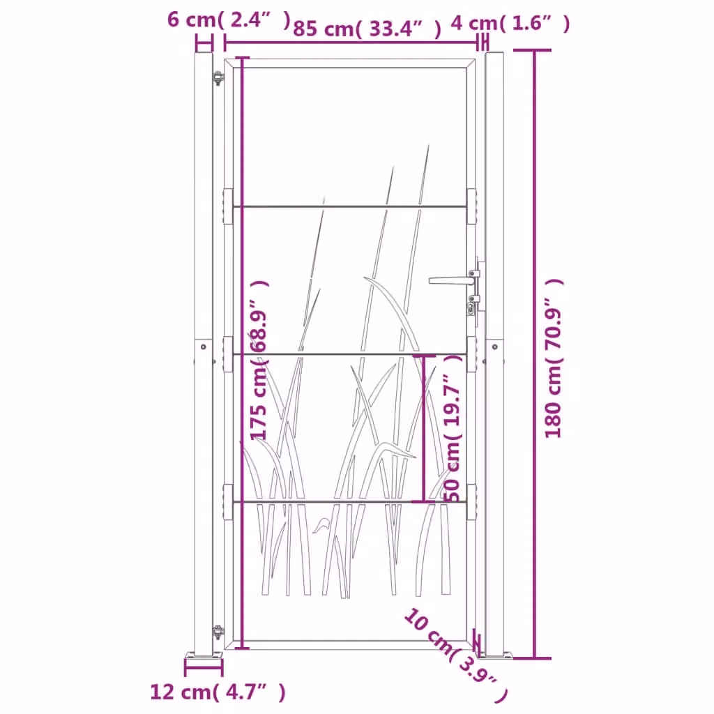 Berkfield Anthracite Steel Garden Gate with Grass Design, W: 105 cm, H: 180 cm – 4