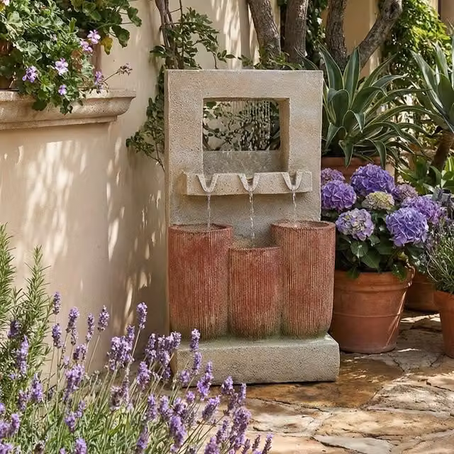 Lifeideas Brown Resin Solar Cascade Water Feature with 3 Cups