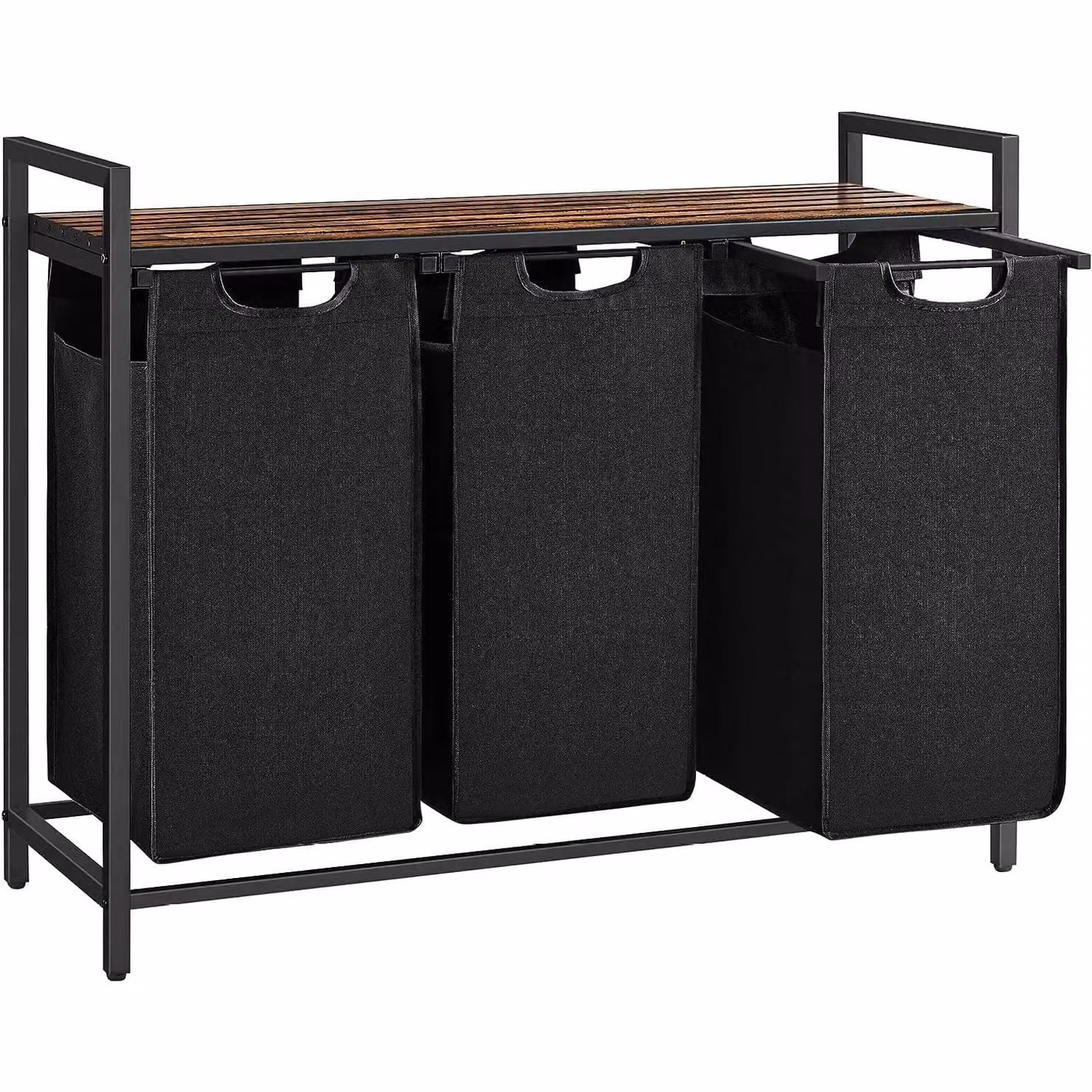 VASAGLE 3 Compartment Laundry Basket with Shelf and Metal Frame, Black – 6
