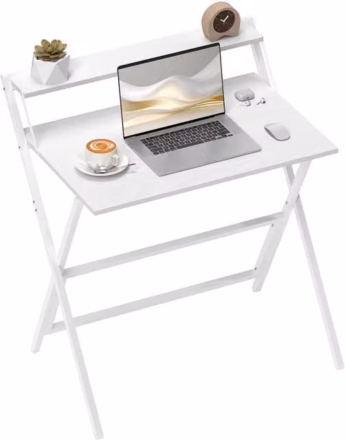 Rolipo White Folding Computer Desk with Monitor Shelf – 1