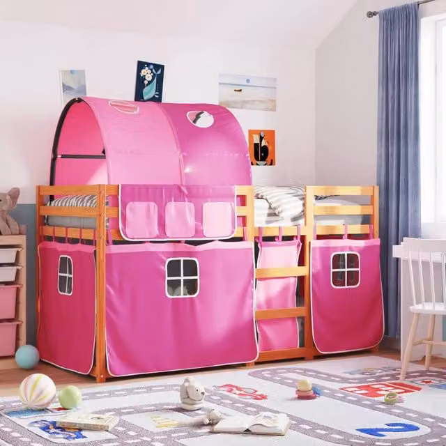Berkfield Home Single Bunk Bed in Pink Solid Wood Pine W/D/H: 90 x 190 cm