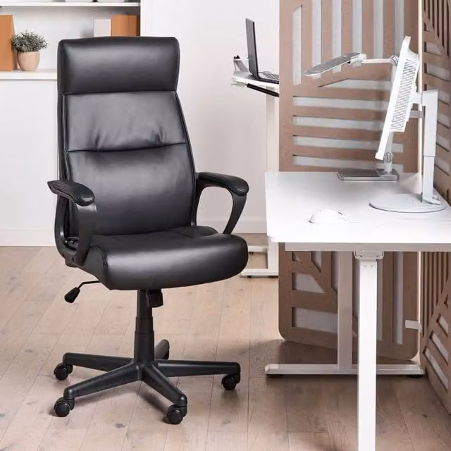 Wyld and Coco Executive Swivel Office Chair in Black Faux Leather with Headrest and Armrests – 1