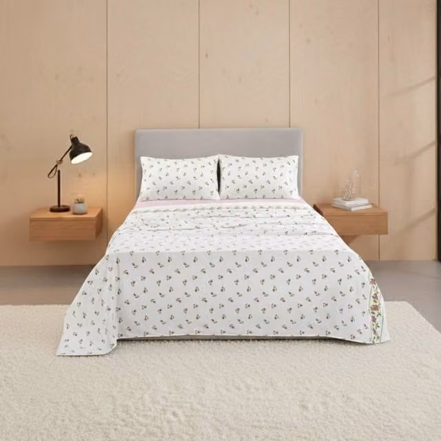 Snug City Pink Floral Brushed Cotton Flannelette Fitted Sheet and Matching Pillowcase Set, W/D/H: 180 x 200 cm