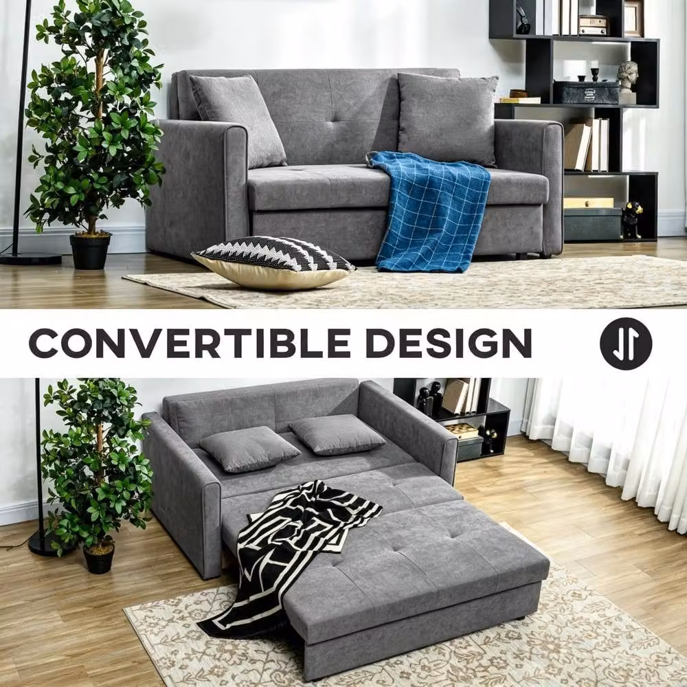 STILVORA 2-Seater Grey Fabric Sofa Bed with Storage and Scatter Cushions – 6