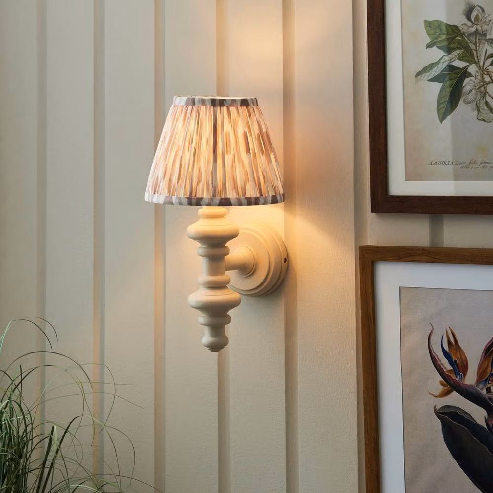 Netlighting Carnaby Almond White Wall Light with Fabric Ikat Shade and Gold/Brass Details, Diameter: 20 cm, B22 – 2