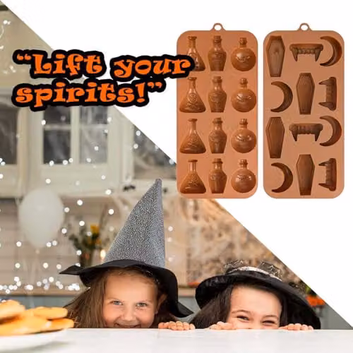 VFM e-Store Halloween Chocolate Moulds with Fun Designs, Brown, W: 27 cm, D: 10 cm, Pack of 2 – 4