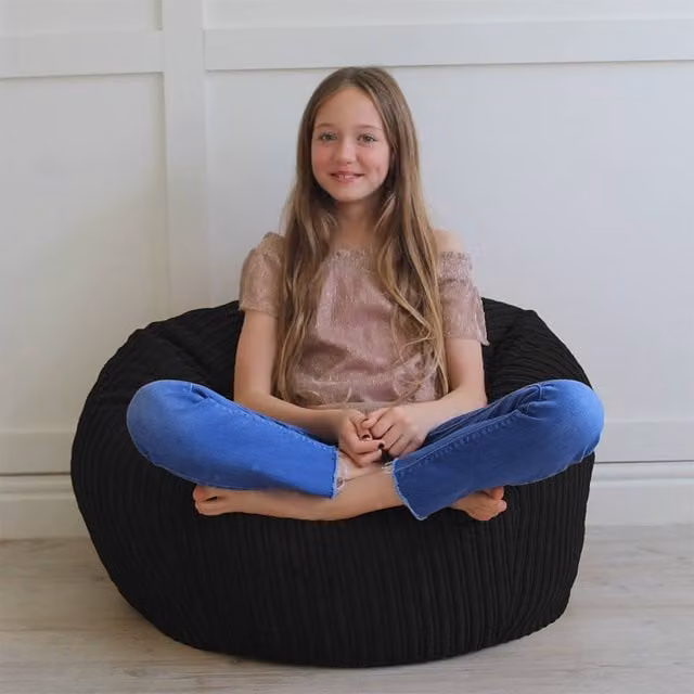 rucomfy Classic Kids Bean Bag Chair, Black Jumbo Cord Slouchbag with Removable Cover – 1