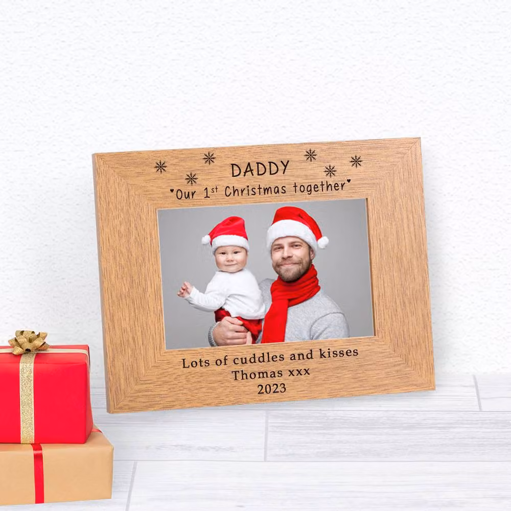 Uniqueful Personalised Daddy Our 1st Christmas Together Wood Picture Frame, Beige, W/H: 15 x 10 cm – 3