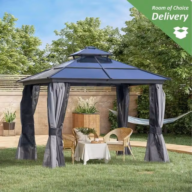 Outsunny Polycarbonate Hardtop Patio Gazebo in Grey