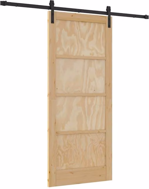 Berkfield Home Modern Sliding Door with Hardware Set, Solid Pine Wood, Beige, W: 86 cm, H: 198.5 cm
