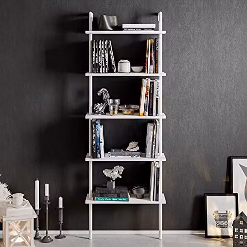 DECOROTIKA Paulina Industrial 5-Tier Bookshelf in White