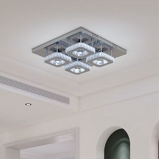 Komore Dimmable Large Square Glamorous Crystal LED Ceiling Light in Silver