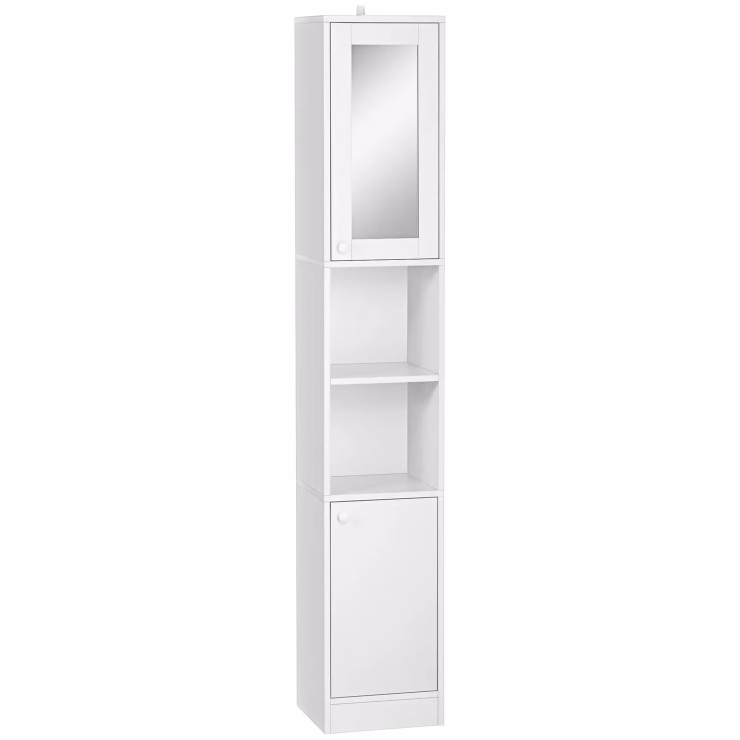 Kleankin Tall Narrow Freestanding Bathroom Storage Cabinet with Mirror and Internal Shelves, White, H 170 x W 30 x D 3 cm – 2