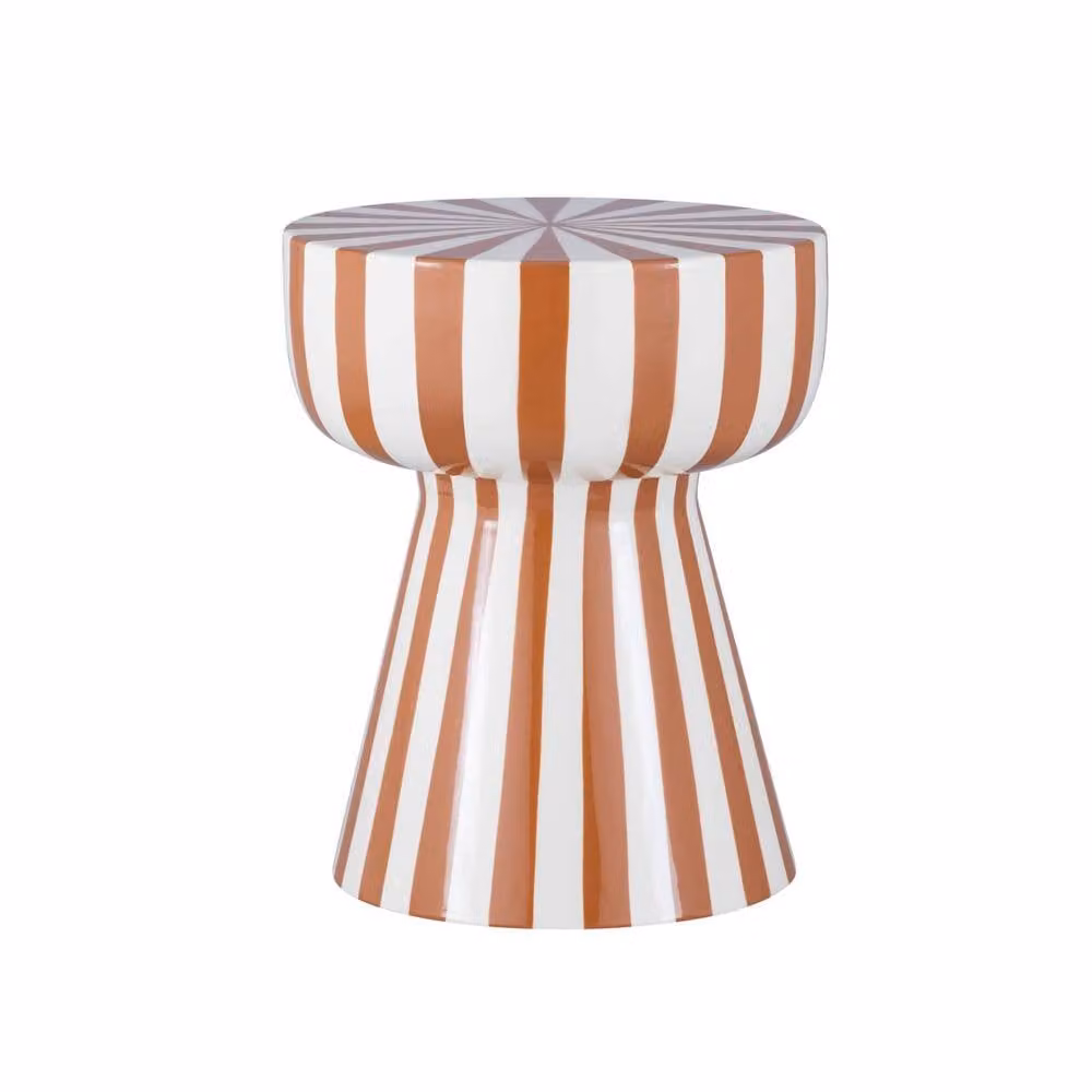 sweeek Modern Round Side Table in Terracotta Enamelled Striped Steel, W/D/H: 34 x 34 x 75 cm – 2