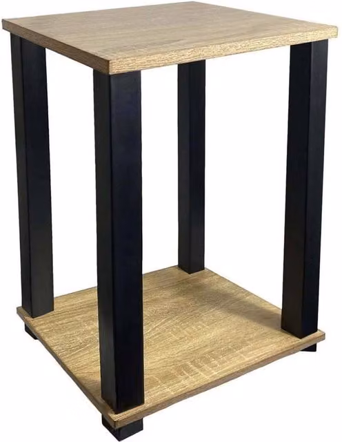 EONLION Natural 2 Tier Side Table with Shelf in Sand and Brown