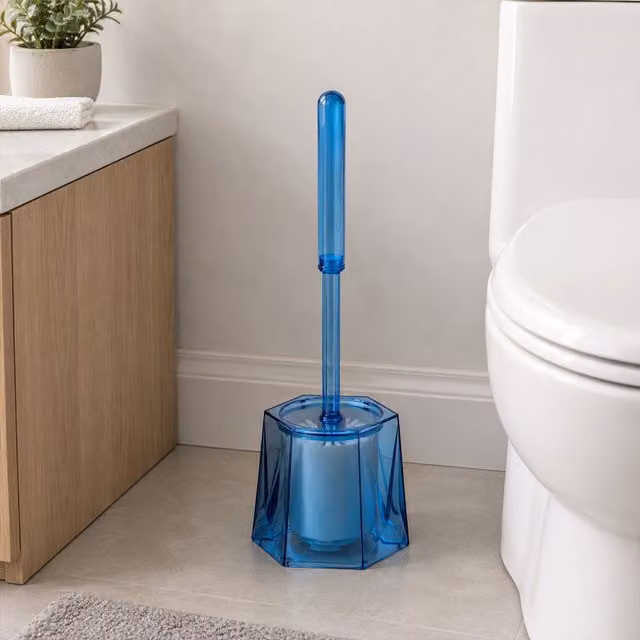 Orsina Blue and White Freestanding Acrylic Toilet Brush and Toilet Roll Holder Set, W/D/H: 13 x 37 x 15 cm – 2