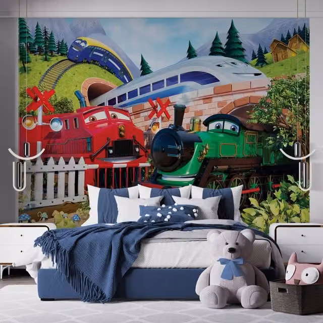 Walltastic Train Adventure 46641 Wallpaper Mural, Multicolour, H 243.8 cm x W 304.8 cm – 1