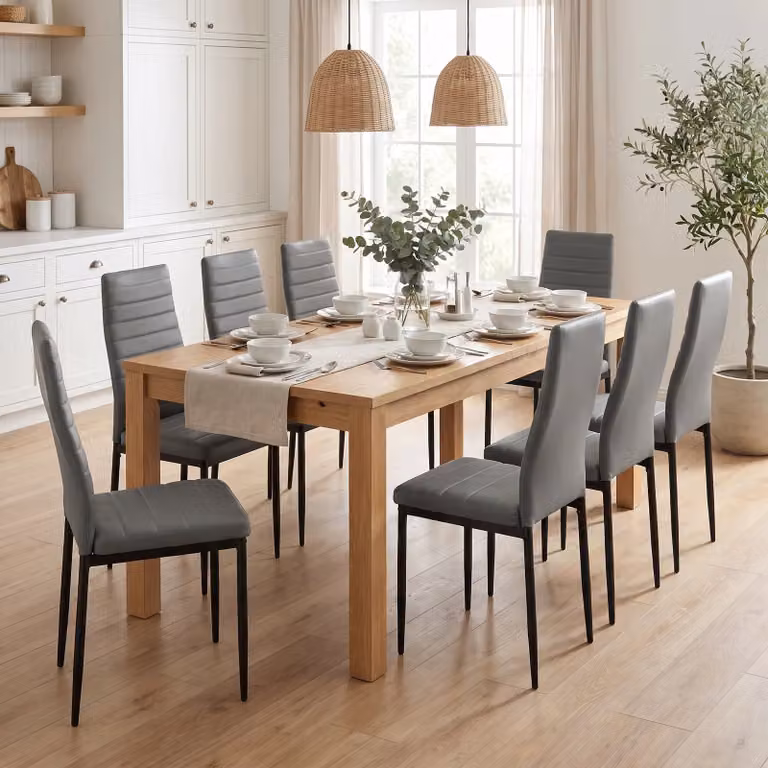 DHS Set of 8 Modern Grey PU Leather Dining Chairs