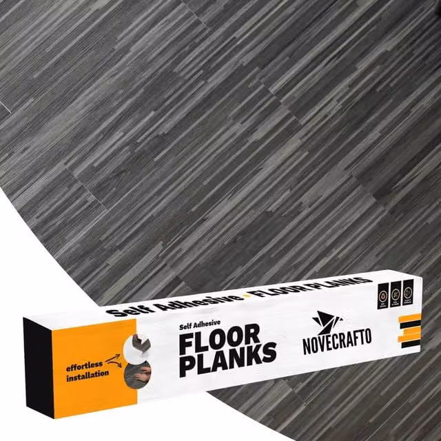 Novecrafto Self Adhesive Wood Effect Vinyl Floor Planks, 10 Pieces, Dark Grey, 1.39m² – 1