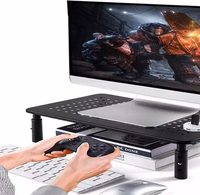 EONLION Height Adjustable Metal Monitor and Laptop Stand in Black