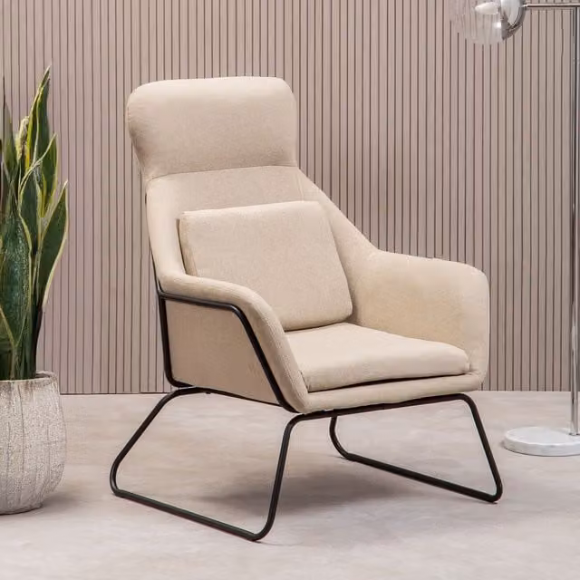 Orsina Stockholm Velvet Armchair in Beige with Black Metal Frame
