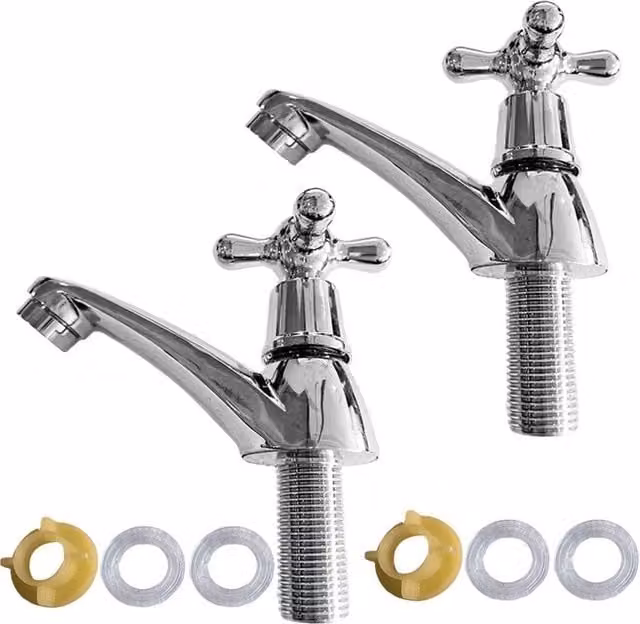 FLAVORA 2 Pack Chrome Hot and Cold Basin Bathroom Taps in Metallic Silver