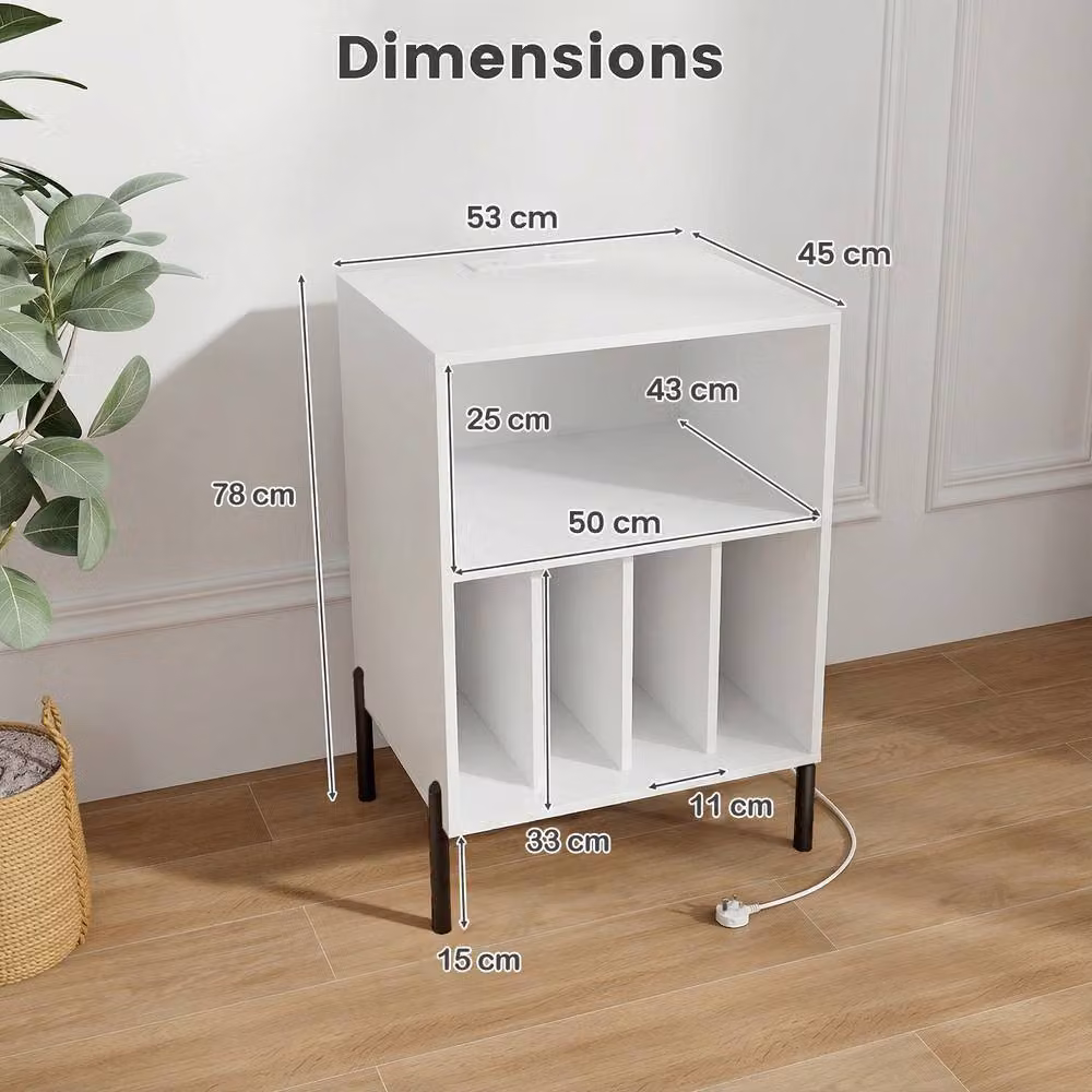 Costway Modern White Record Player Stand with Integrated Charging Station and Vinyl Record Storage Cabinet – 2