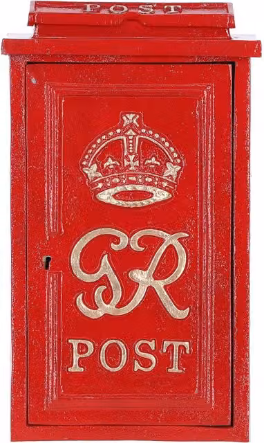 Cast Iron Replica Royal Mail ER Wall Mailbox in Red