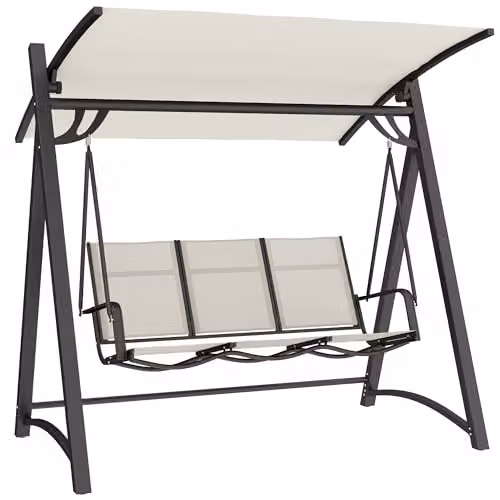 Outsunny 3 Seater Garden Swing Bench with UV-Resistant Sun Canopy in Beige and White