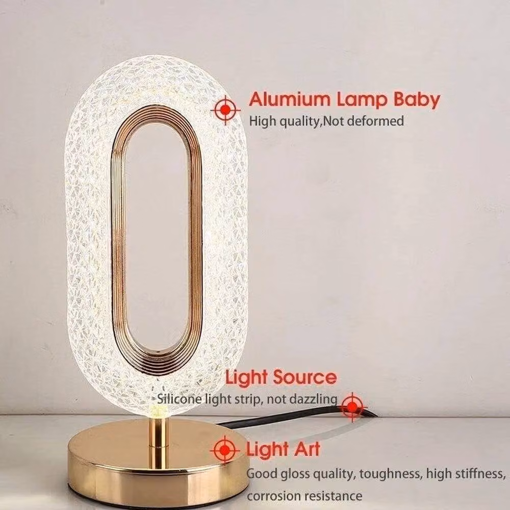 NESTLUNE Touch Dimmable Crystal LED Bedside Table Lamp in Gold/Brass, Warm White, USB Powered, H 26.5 x W 12.0 cm – 2