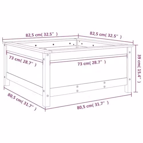 vidaXL Grey Pine Wood Garden Planter Tub W/D/H: 82.5 x 82.5 x 39 cm – 3
