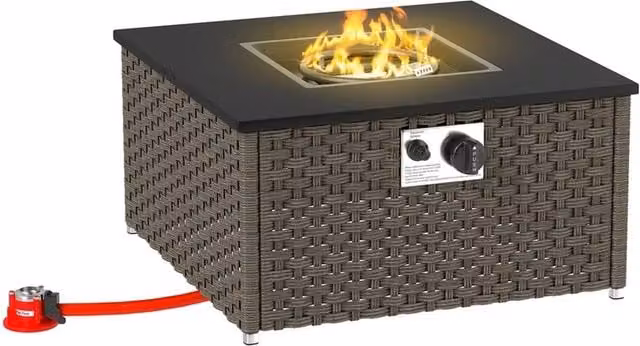 Nordara Rattan Gas Fire Pit Table in Grey, W/D/H: 150 x 90 x 90 cm – 1